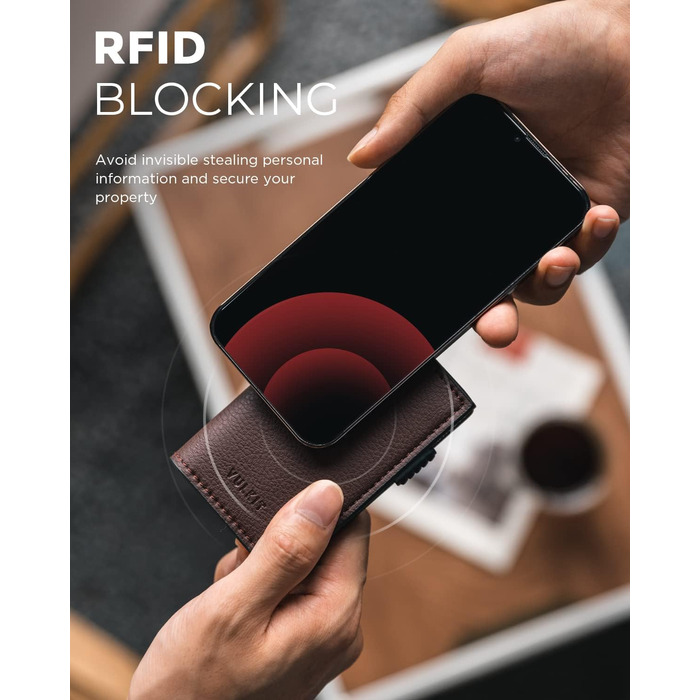 Гаманець-картхолдер VULKIT Pop-up RFID захист, шкіряний, коричневий, для 11 карток та купюр