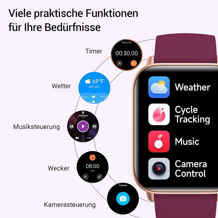Смарт-годинник Herren Damen з функцією дзвінків, фітнес-трекер з WhatsApp та Alexa, монітор серцевого ритму та сну, 120+ спортивних режимів, IP68 водонепроникний, сумісний з Samsung/Android/iOS (1.8