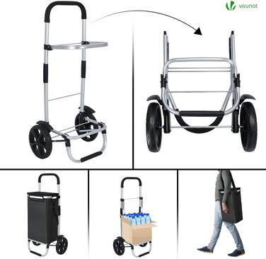 Складна господарська сумка-візок VOUNOT 50 л з алюмінію, водонепроникна з термовідділенням, великі колеса з бризковиками, чорна