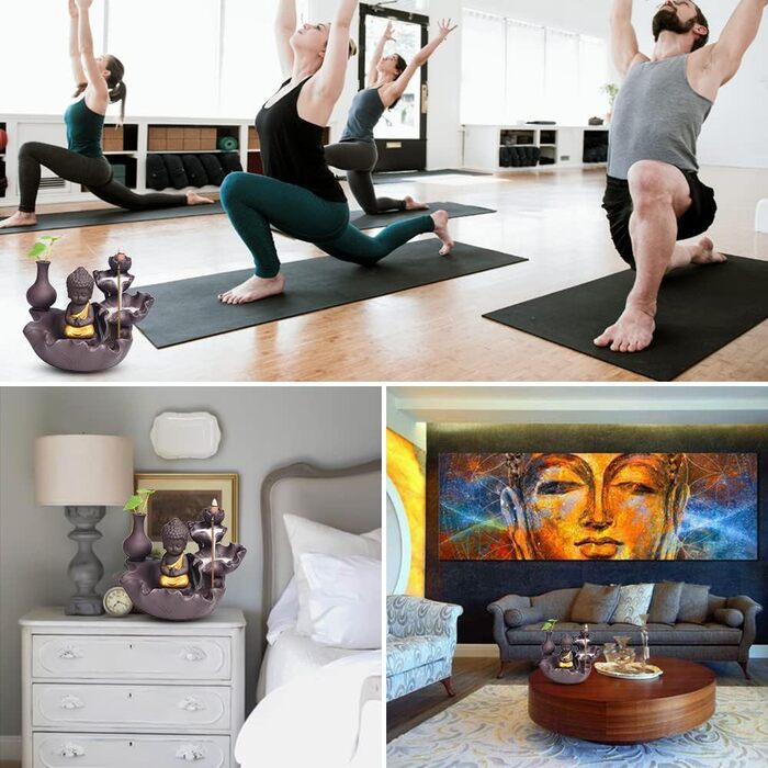 Golden Buddha Waterfall Backflow Incense Burner, Water Fountain Incense Holder, Golden Buddha Censer, Ceramic Incense Burner for Family, Office, Bedroom Decoration
