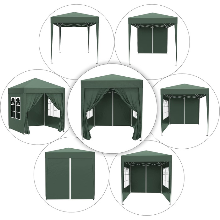 Outsunny 2x2m (6.5x6.5ft) Gazebo, Waterproof, Pop-up Folding Canopy with 4 Side Walls, Drain Holes, Windows, Foldable Party Tent, UV 30+, Garden Tent with Carry Bag, Garden Gazebo for Patio, White (Dark Green)