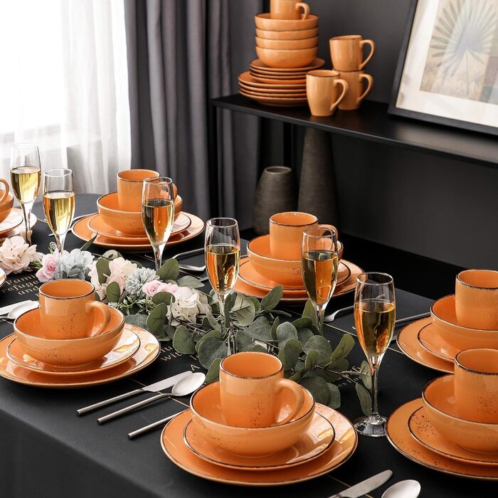 Сервіз Vancasso Serie Navia Teller, 32 елементи, на 8 осіб, сучасний дизайн (Помаранчевий)