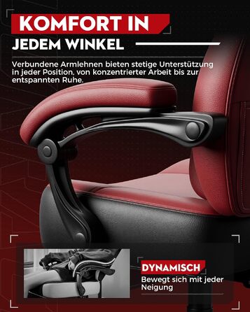 Ігрове крісло LUCKRACER для геймерів та офісу, ергономічний стілець з підставкою для ніг, подушками з ефектом пам'яті, нахилом спинки 90–155° та витримуванням до 150 кг (Червоне, штучна шкіра)