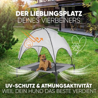 Підвищене ліжко для собак з дахом, для саду та вулиці, сірий колір, XL (122x91x23/114 см), 520084