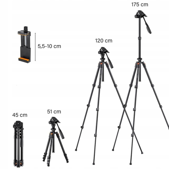 Штатив K&F Concept K234A, 162 см, чорний