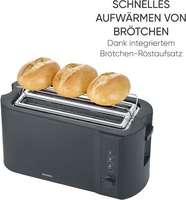 Тостер SEVERIN AT 2591 DESIGN: 4 слоти, підставка для бургерів, 1400 Вт, чорний матовий