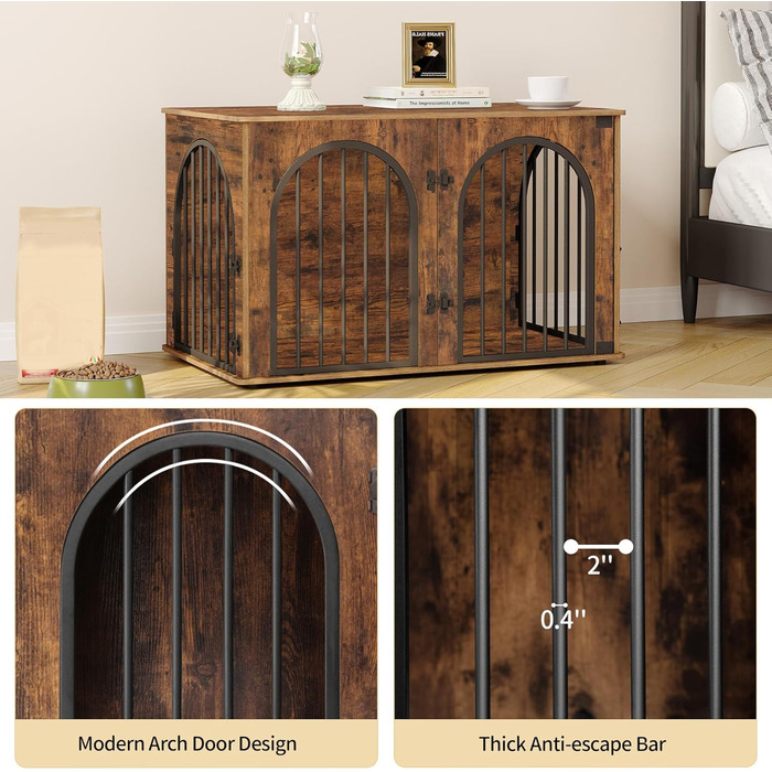 Клітка для собак Hzuaneri, 100 см, 3 двері, сучасний дизайн, для дому, висока міцність, 100 x 60 x 63 см, вінтажний колір, DFC84101B