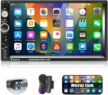 Автомагнітола CAMECHO 2 DIN з 7-дюймовим сенсорним екраном, Bluetooth, Mirror Link, FM-радіо, USB, AUX, керування з керма, 7 кольорів підсвітки, камера заднього виду, MP5