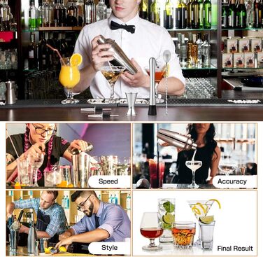 Набір бармена Wa-Very з бамбуковим підставкою (10 предметів), шейкер для Мартіні та аксесуари, з нержавіючої сталі