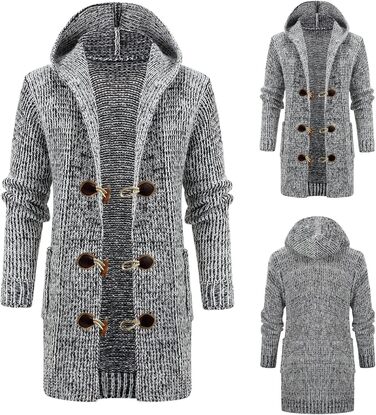 Чоловіча в'язана жилетка кардиган з бавовни, тепла чоловіча толстовка з капюшоном та ґудзиками, чоловічі в'язані жилети, зимові теплі світшоти, однотонні, грубий в'яз, стильний жакет для осені та зими, колір сірий, розмір L