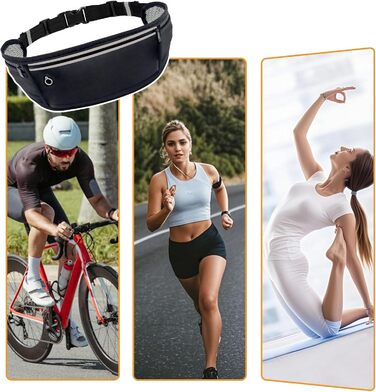 Пояс-сумка для бігу та спорту: водонепроникний пояс з 3 кишенями для телефону (до 18.3 см)