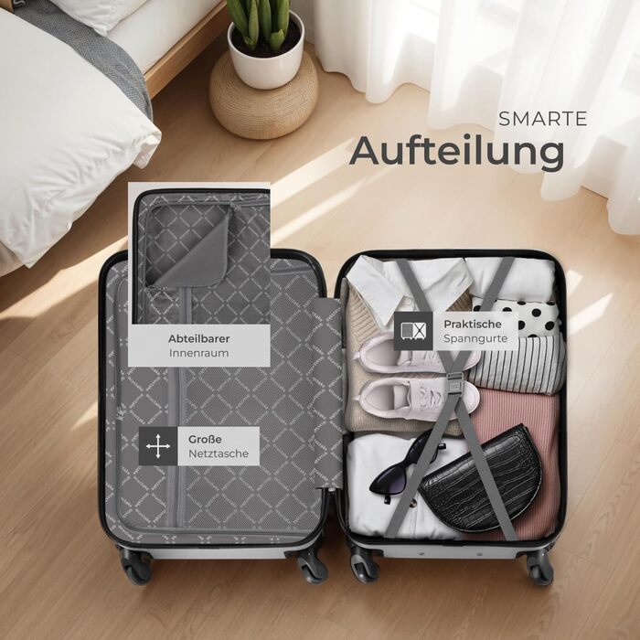 Набір валіз Tectake® 4 шт. з TSA замком, жорсткий корпус, набір валіз-тележок, ABS, 4 колеса, 360° обертання, телескопічна ручка - зелений (срібло)