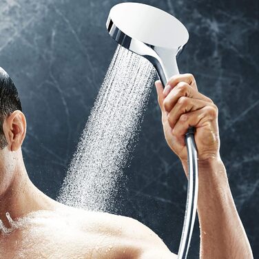 hansgrohe Rainfinity - Showerhead, Hand Shower with 3 Spray Patterns, Round Shower Head (⌀ 130 mm), Shower Head with Anti-Limescale Function, Chrome
