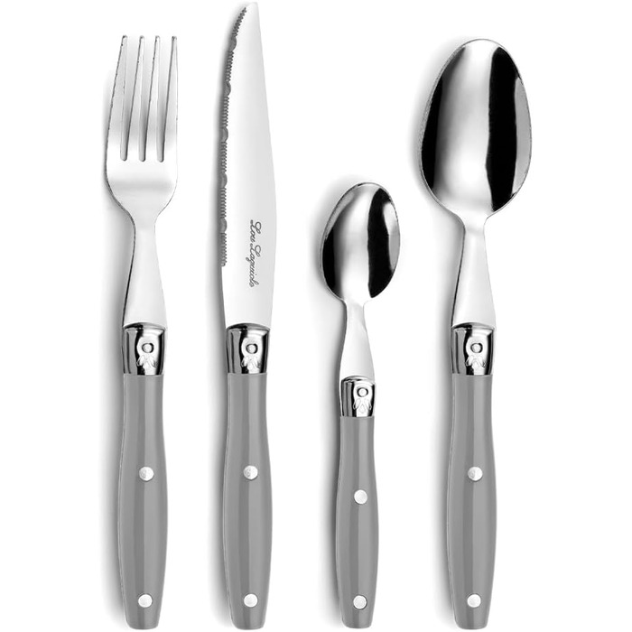 Набір ножів для стейка Laguiole 24 шт. | Набір столових приборів на 6 осіб | Столові ножі з хвилястим лезом (Темно-сірий)