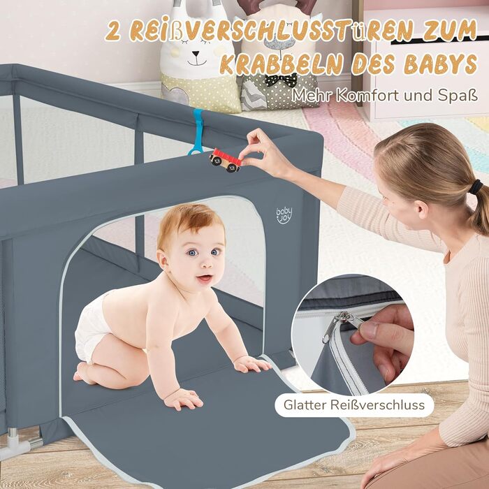 DREAMADE Playpen Baby, 200 x 180cm Playard with 50 Balls & 4 Grips & Carry Bag, Foldable Crawling Gate with Breathable Mesh, for Baby & Toddlers 0-36 Months (Dark Grey)