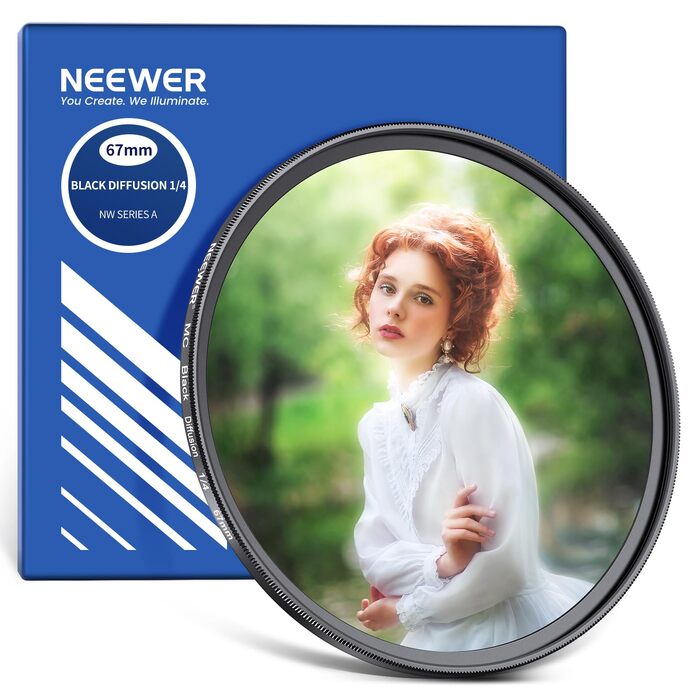 Погібнюючий фільтр NEEWER Black Diffusion 1/4 (67мм) для кінематографічного ефекту туману, ультратонкий м'який фільтр з оптичного скла з нанопокриттям для портретної фотографії