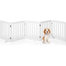 Захисний бар'єр для собак COSTWAY 60см, дерев'яний, дитячий, розкладний, для сходи, білий (5 панелей)