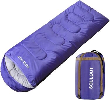 SOULOUT 3-4 Season Sleeping Bag - Waterproof Lightweight Sleeping Bag for Camping, Travel & Outdoor Activities - Ideal for Adults & Kids - 220x83cm (Purple/Right Zip)