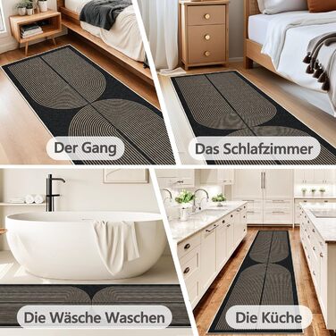Килимок-лаунфер для підлоги 80x200 см з джуту, чорний/натуральний, для кухні, коридору, спальні, балкону