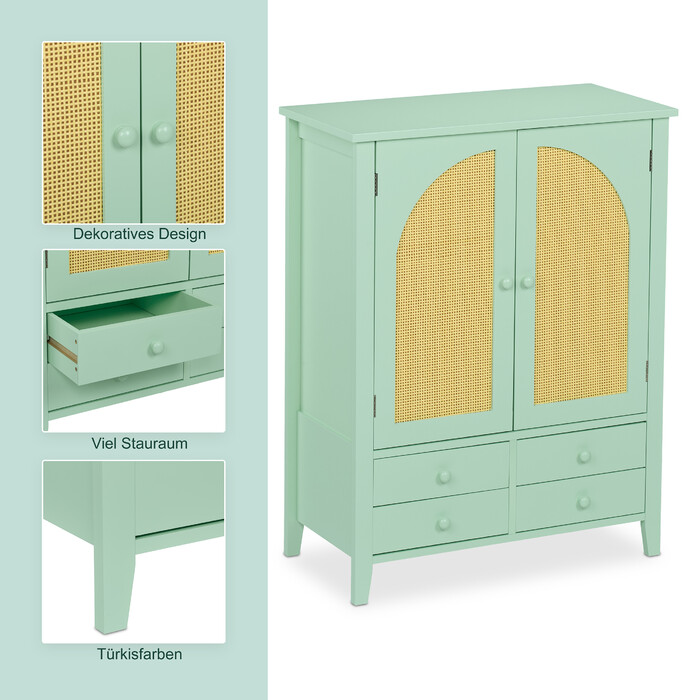 Relaxdays Sideboard with Rattan Look Turquoise