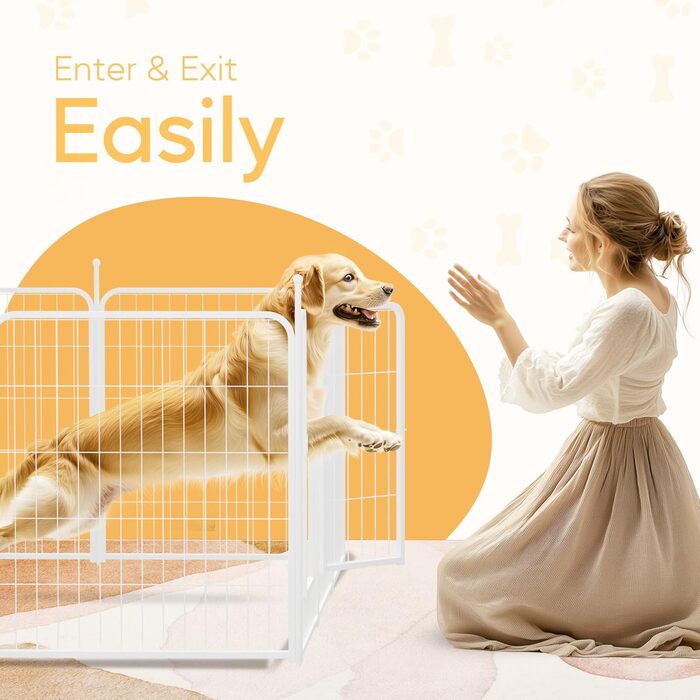 Вольєр для собак HealSmart, 61 см, 8 панелей, міцний метал, портативний, для дому та вулиці, для кемпінгу, двору, автодому, садового паркану, приватності, тераси, білий