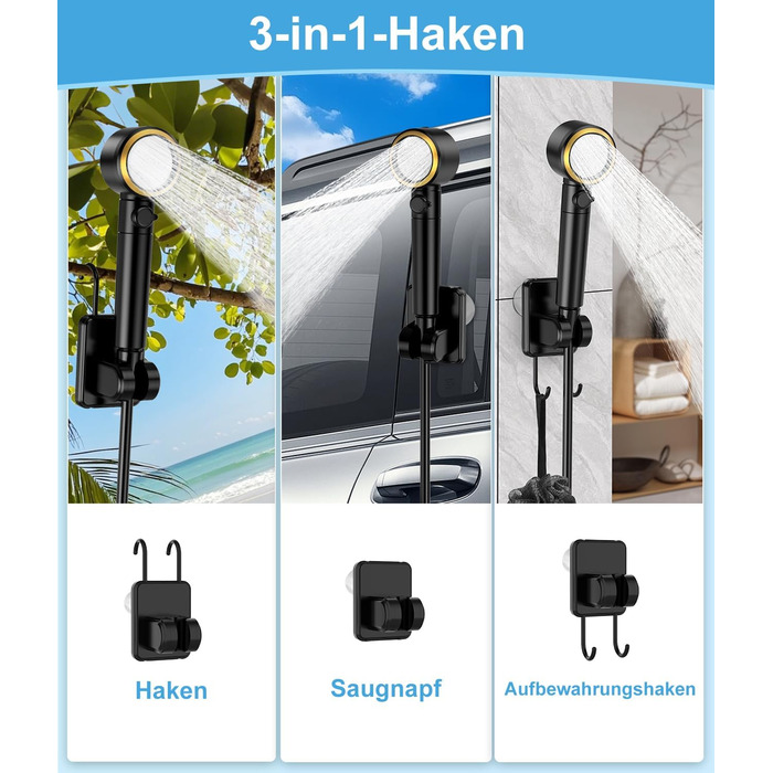 WADEO Portable Camping Shower with Battery and Pump, Camping Shower with Rechargeable 6000/8000mAh Battery, Mobile Showers Outdoor Showers with Showerhead and Hose, for Camping, Travel, Garden, Car Washing (Silver, 8000mAh battery)