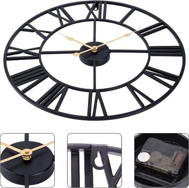 ACCSHINE Wall Clock Large No Tick Noise Silent Roman Numeral Quartz Battery Operated Wall Clock Easy to Read for Rooms Home Kitchen Bedroom Office School (Black+gold, 40cm)