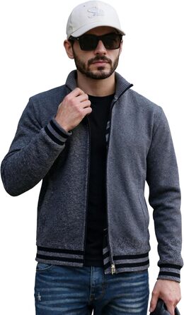 Чоловічий светр з кишенями та коміром-стійкою, флісова підкладка, кардиган, повсякденний зимовий светр, куртка на блискавці, теплий, манто (сірий, L)