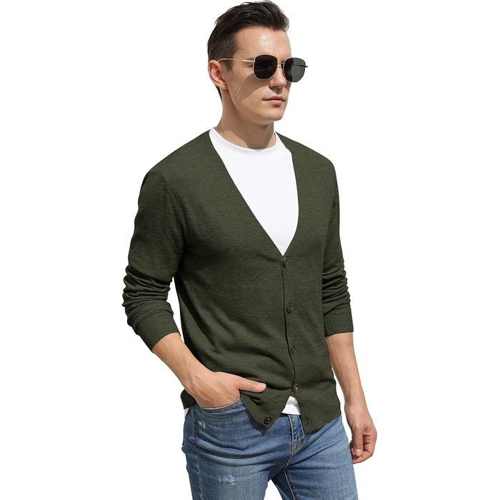 Чоловічий кардиган Hisir з V-подібним вирізом, легкий, елегантний, зимовий, класичний, з ґудзиками (07 Vc, хакі, XL)