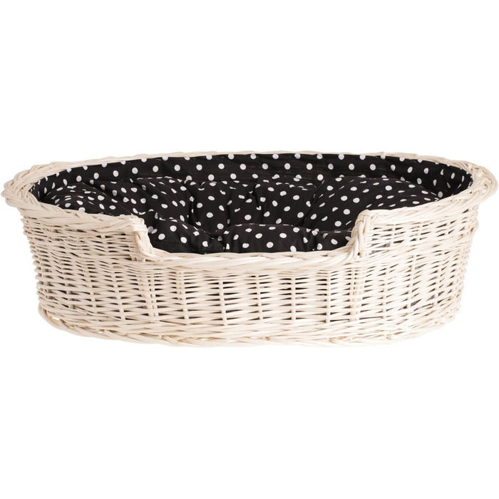 Wicker Dog Basket for Dog and Cat - Dog Bed, Cat Bed with Cushion, Pet Basket, Woven Cat Basket 60x43 H19 cm (80 x 60 x 26 cm, Beige)