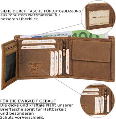 Marc Peter® Genuine Leather Wallet Hanover | Wallet for Men with RFID Protection | Large 10 Compartments Card Holder | Vintage Brown Portemonnaie