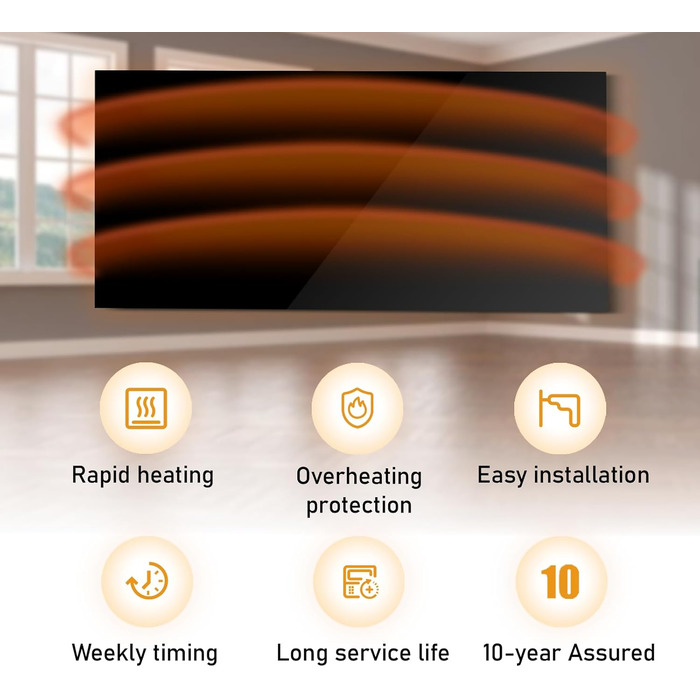 Інфрачервовий обігрівач Hocosyme зі скляною панеллю 600W з Wi-Fi керуванням (Tuya Smart), 100x60 см, з захистом від перегріву, чорний, сертифікат TÜV