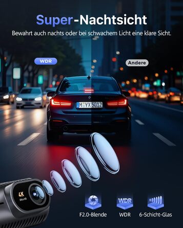 Dashcam CIEVIE C200: 4K, IPS 1.5', WiFi 5G, 64GB, 360° обертання, WDR, Нічне бачення, Паркування 24/7, G-сенсор, Loop, 170°