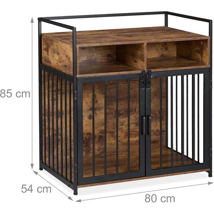 Клітка для собак Relaxdays у стилі меблів, HBT: 85x80x54 см, з полицею, 2 дверцятами, дерев'яний дизайн, коричнево-чорна, розмір 54 x 80 x 85 см