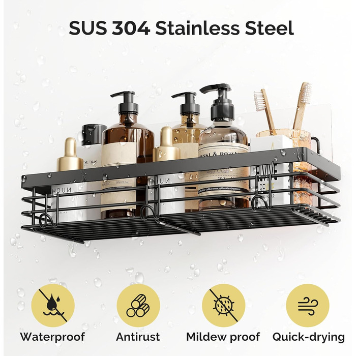 Набір душових корзинок Orimade з полицями та 5 гачками для ванної кімнати (3 шт., чорний)