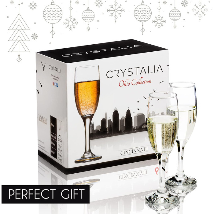 Набір келихів для шампанського Crystalia Luxus, 6 шт., 190 мл, без свинцю, придатні для миття в посудомийній машині