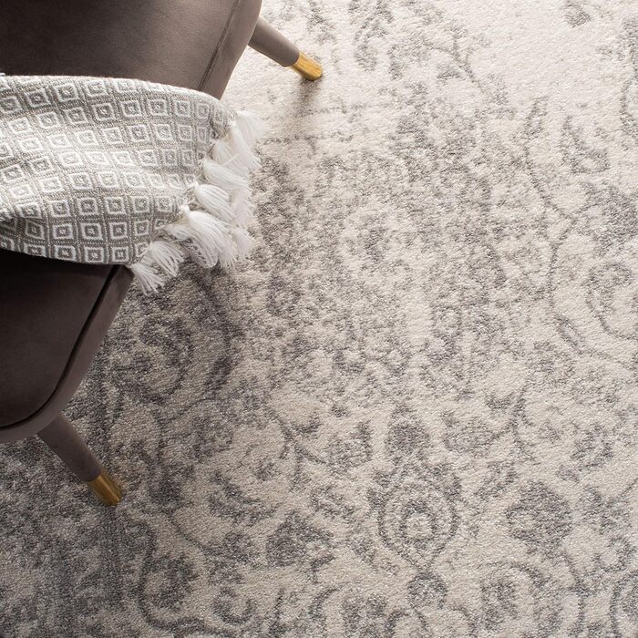 Килим SAFAVIEH з потертою текстурою для вітальні, їдальні, спальні - колекція Adirondack, короткий ворс, слонова кістка та срібло, 122 x 183 см