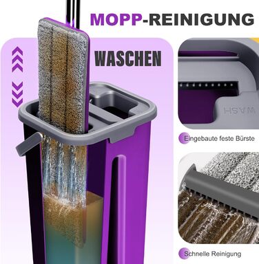 Набір для миття підлоги Masthome з відром: плоский моп, 3 мікрофібрових насадки, відро з нержавіючою сталею, моп з функцією віджиму, для прибирання підлоги