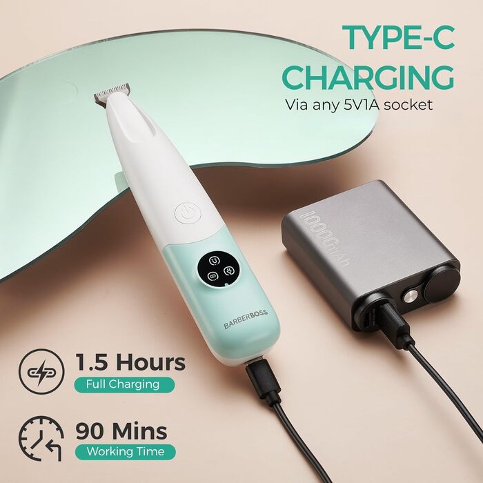 Професійний тример для собак, котів та інших тварин BarberBoss QR-9001 з LED-дисплеєм, безшумний, USB-зарядка, для грумінгу обличчя