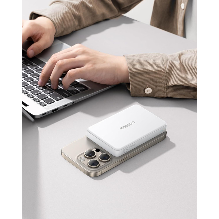 Power Bank Baseus 10000mAh з MagSafe Qi2, 22.5W PD, USB-C, Білий