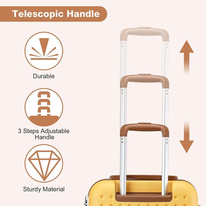 Чохол-валіза KONO з ABS-пластику, 65 x 42.5 x 25.5 см, з TSA-замком, білий, 24'M (жовтий, косметичка+20')