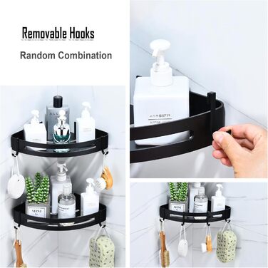 Поличка для душу без свердління, кутова поличка для ванної кімнати з алюмінію Space, трикутна корзина для душу з гачками, органайзер для шампуню, антикорозійна (2 шт., піскоструминне золото) (матова чорна)