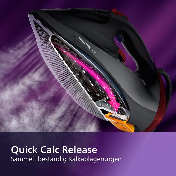 Праска Philips Azur GC4567/80, 2600 Вт, постійна подача пари 50 г/хв, паровий удар 250 г, підошва SteamGlide Advanced, чорна/червона