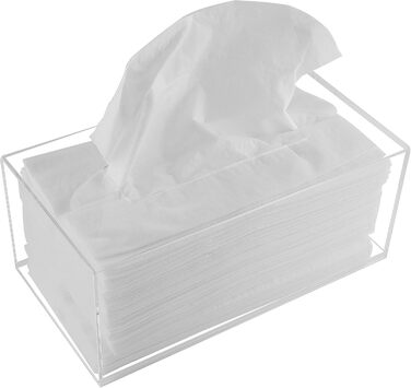 Acrylic tissue box, transparent, for tissues, napkins, dryer sheets - perfect cover for bathroom, desk, countertop, vanity, nightstand (Rectangular, Clear)
