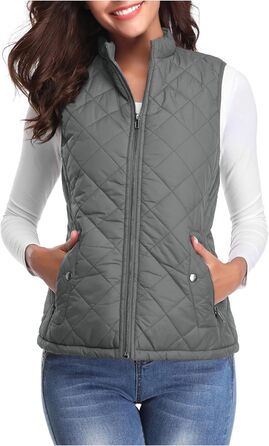 Жіноча легка зимова куртка-жилет з пуху та пера, тепла осінньо-зимова модель, з кишенями, для активного відпочинку, темно-сірий колір (L)