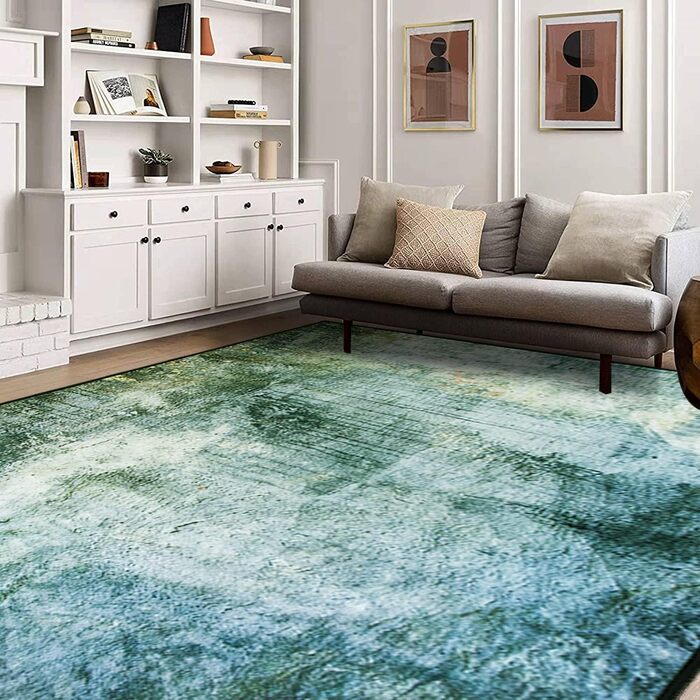 Великий килим 200x300 см для вітальні, дитячої, блакитно-зелений, сучасний, абстрактний, з антиковзаючою основою