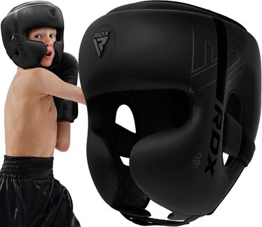 RDX Kids Headguard: Maya Hide Leather Boxing Headgear for Kickboxing, MMA, Muay Thai, Karate, Taekwondo Training & Sparring - Black, Standard