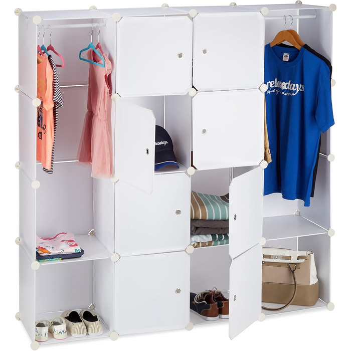 Relaxdays Clothes Cabinet Modular System with 12 Compartments, Large Plastic Wardrobe, 145.5 x 145.5 cm, White
