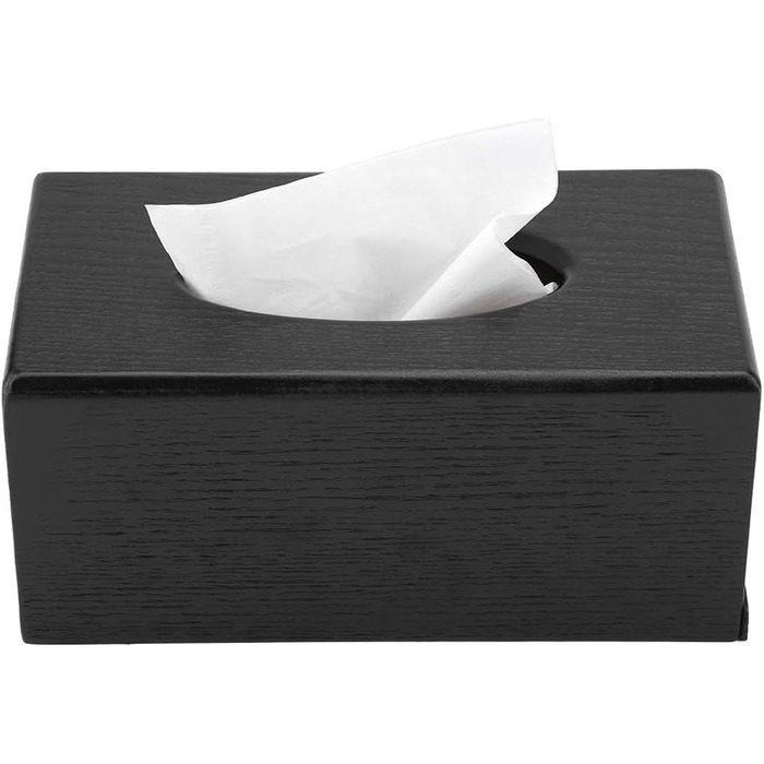 Rectangular Tissue Box Cover, Natural Wood Cosmetic Tissue Box Holder, Decorative Tissue Box for Tissues and Napkins, Suitable for Living Room, Bedroom, Kitchen, 23x12x10.5cm (Black)