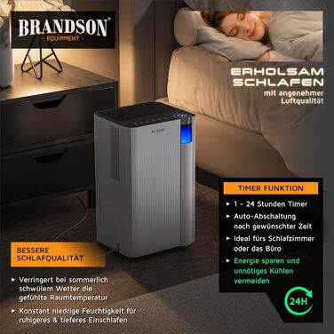 Електричний осушувач повітря Brandson з компресором, 12 літрів, Wi-Fi, з додатком, таймер, відвід води через шланг, захист від замерзання, білий